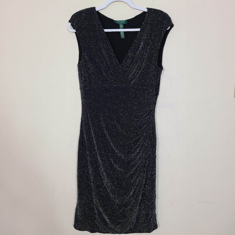 Lauren Ralph Lauren Womens 12 Shimmering Black Mini Dress Classy Holiday Office‎